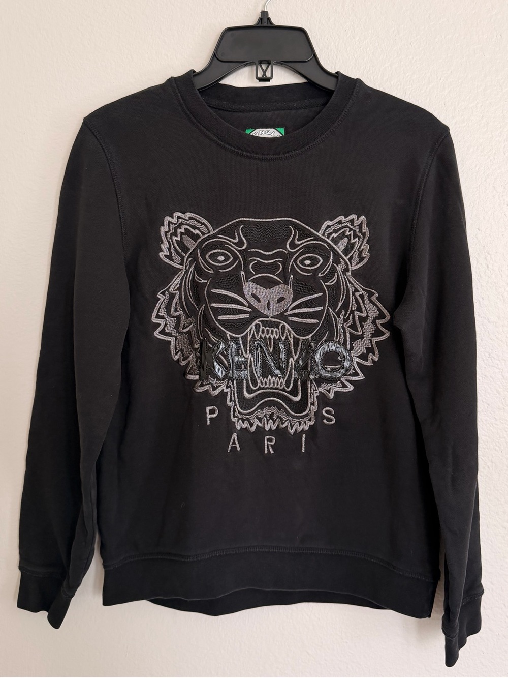 Kenzo Black Crewneck Sweatshirt with Embroidered Tiger